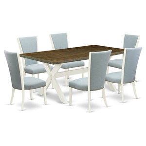 East West Furniture X-Style 7-piece Wood Dining Set with Linen Chairs in White