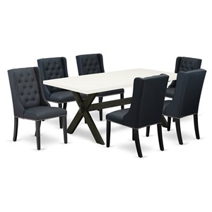 East West Furniture X-Style 7-piece Wood Kitchen Table Set in Black/White