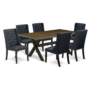 East West Furniture X-Style 7-piece Dining Set with Fabric Seat in Black Finish