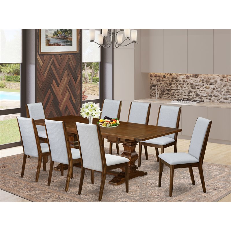East West Furniture Lassale 9-piece Wood Dinette Table Set in Walnut