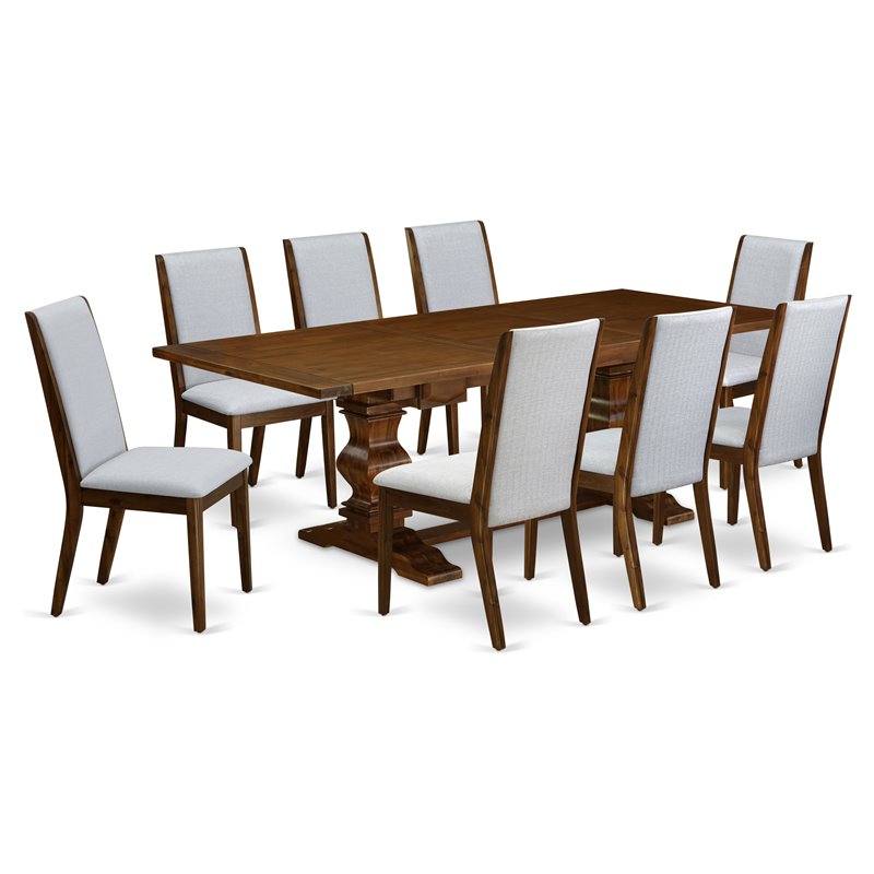 East West Furniture Lassale 9-piece Wood Dinette Table Set in Walnut