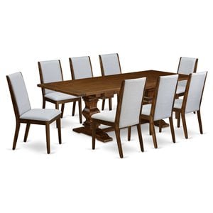 East West Furniture Lassale 9-piece Wood Dinette Table Set in Walnut