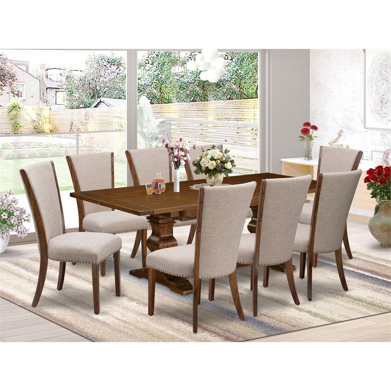 East West Furniture Lassale 9-piece Wood Kitchen Set in Walnut