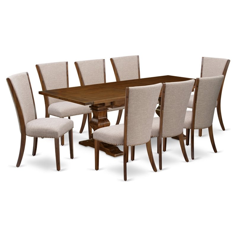 East West Furniture Lassale 9-piece Wood Kitchen Set in Walnut