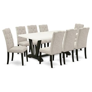 East West Furniture V-Style 9-piece Wood Dining Set in Doeskin Gray