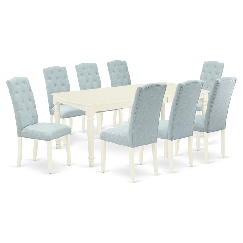 East West Furniture Dover 9-piece Wood Dining Set in Linen White/Baby Blue