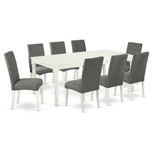 east west furniture dover 9-piece wood dining set in linen white/gray