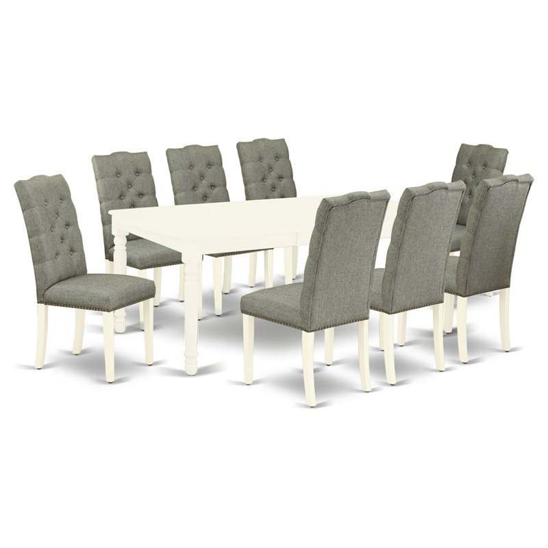 East West Furniture Dover 9-piece Wood Dining Table Set in Linen White
