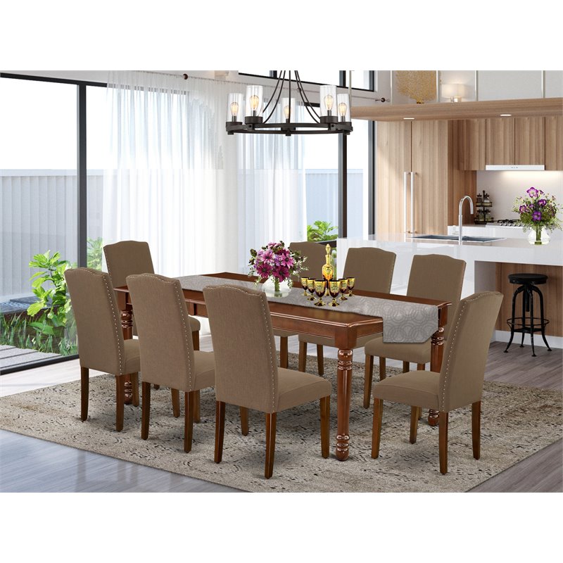 East West Furniture Dover 9-piece Wood Dining Set in Mahogany/Dark Coffee
