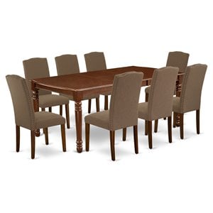East West Furniture Dover 9-piece Wood Dining Set in Mahogany/Dark Coffee