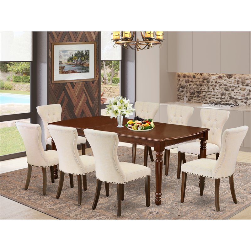 East West Furniture Dover 9-piece Wood Dining Table Set in Mahogany