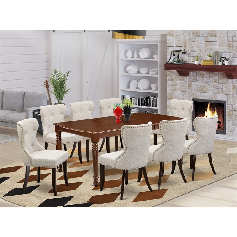 East West Furniture Dover 9-piece Wood Kitchen Table Set in Mahogany