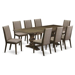 east west furniture lassale 9-piece wood dining table and chair set in brown