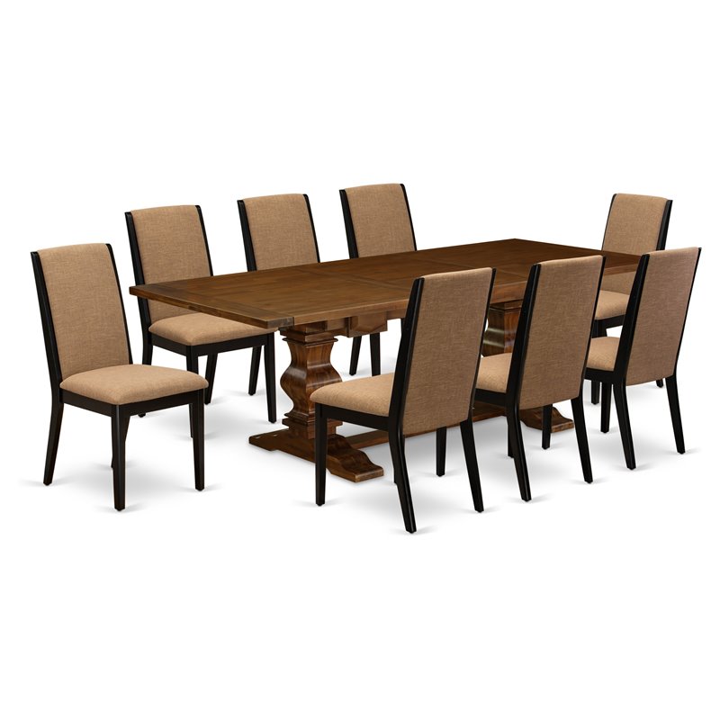 East West Furniture Lassale 9-piece Wood Dinette Set in Walnut