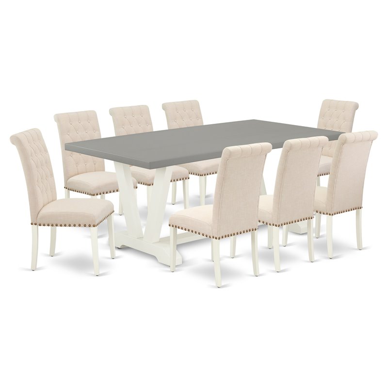 East West Furniture V-Style 9-piece Wood Dining Set in White/Light Beige