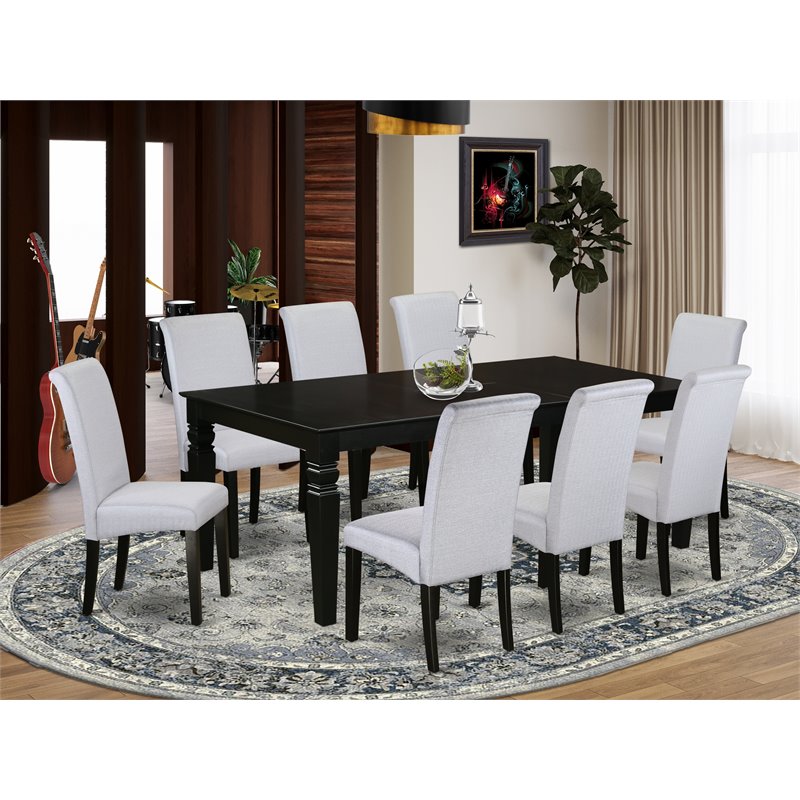 East West Furniture Logan 9-piece Wood Dining Set in Black/Grayish Blue