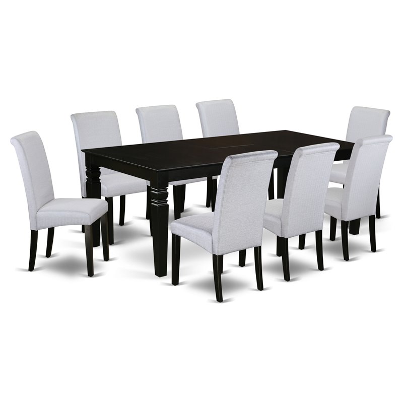East West Furniture Logan 9-piece Wood Dining Set in Black/Grayish Blue