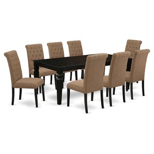 East West Furniture Logan 9-piece Wood Dining Set in Black/Light Sable