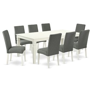 east west furniture logan 9-piece wood dining set in linen white/gray