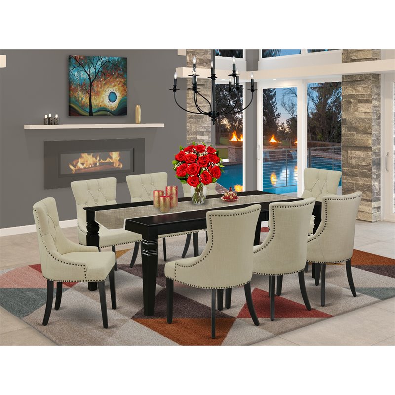 East West Furniture Logan 9-piece Wood Dining Set in Black/Light Beige