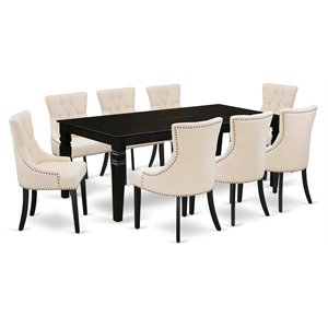east west furniture logan 9-piece wood dining set in black/light beige