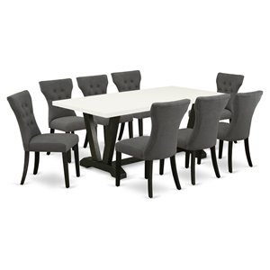 East West Furniture V-Style 9-piece Wood Dining Set in Dark Gotham Gray
