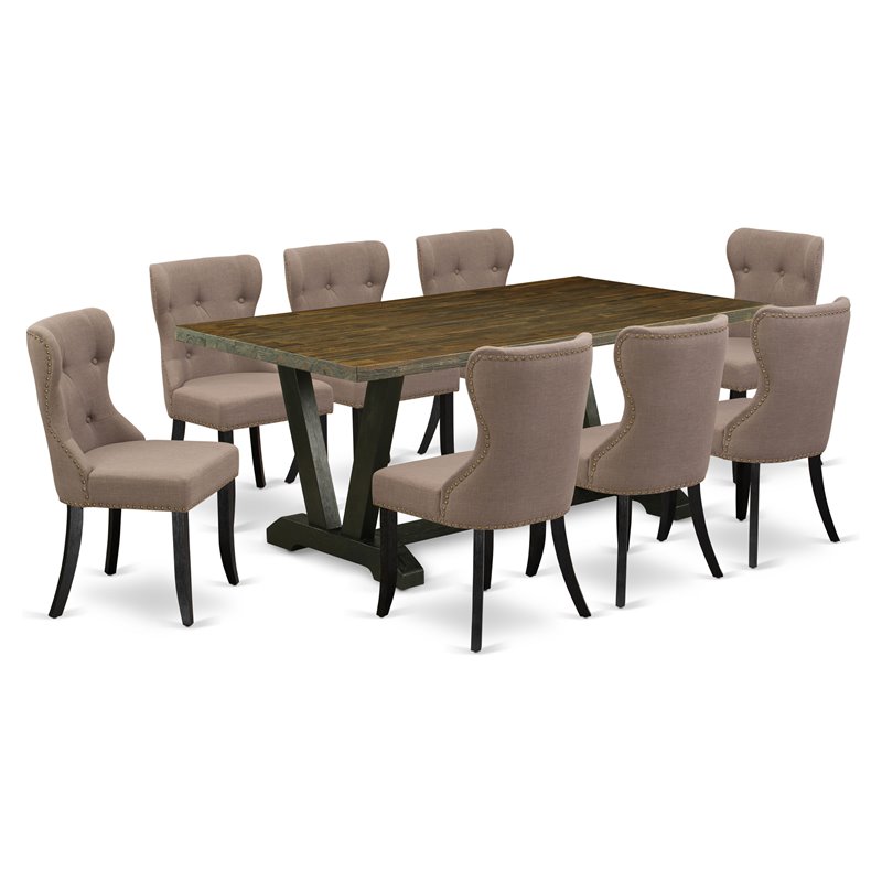 East West Furniture V-Style 9Pcs Traditional Wood Dinette Set in Black