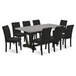 East West Furniture V-Style 9-piece Wood Kitchen Set in Black Finish