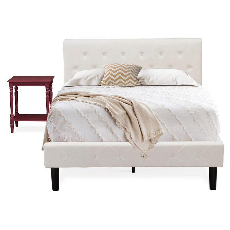 East West Furniture Nolan 2 Pieces Wood Full Bedroom Set in White/Burgundy