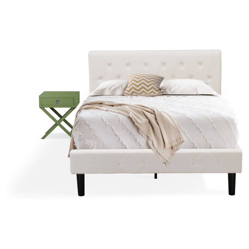 East West Furniture Nolan 2-Piece Wooden Full Bedroom Set in White/Clover Green