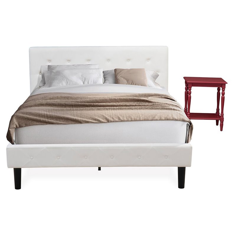 East West Furniture Nolan 2 Pieces Wood Queen Bedroom Set in White/Burgundy