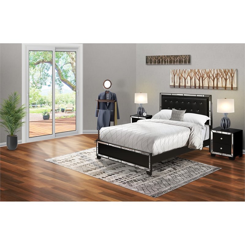 East West Furniture Nella 3-Piece Traditional Wood Queen Bedroom Set in Black