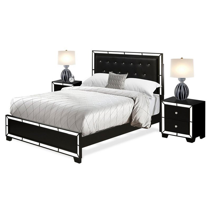East West Furniture Nella 3-Piece Traditional Wood Queen Bedroom Set in Black