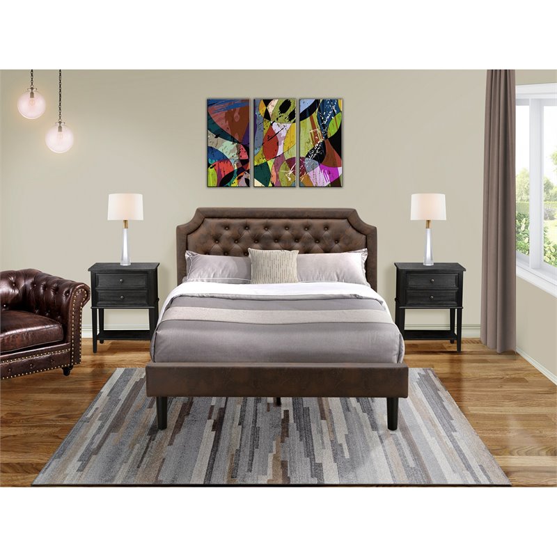 East West Furniture Granbury 3 Pieces Wood Queen Bedroom Set in Black/Brown