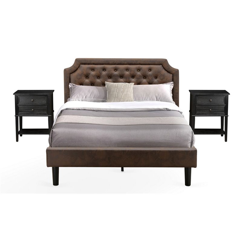 East West Furniture Granbury 3 Pieces Wood Queen Bedroom Set in Black/Brown