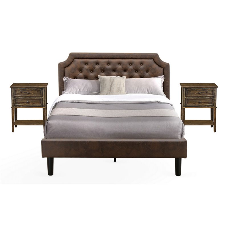 East West Furniture Granbury 3 Pieces Wood Queen Bedroom Set in Jacobean/Brown
