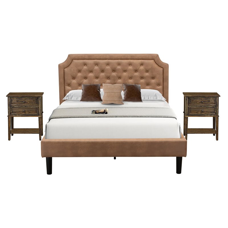 East West Furniture Granbury 3 Pieces Wooden Queen Bedroom Set in Jacobean/Brown