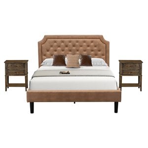 East West Furniture Granbury 3 Pieces Wooden Queen Bedroom Set in Jacobean/Brown