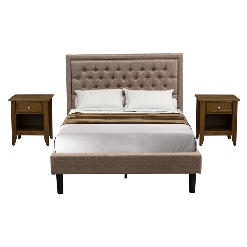 East West Furniture Kendall 3-Piece Wood Full Bedroom Set in Dark Khaki Brown
