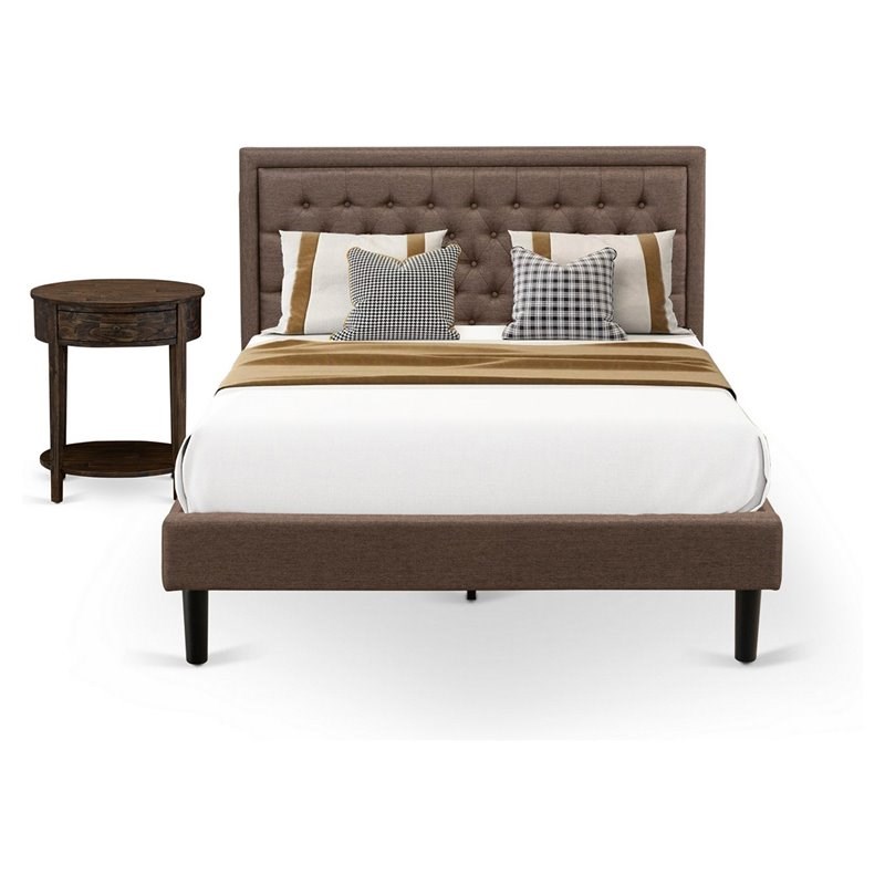 East West Furniture Kendall 2-Piece Wood Queen Bedroom Set in Brown/Jacobean