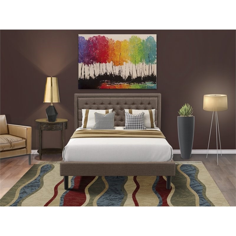 East West Furniture Kendall 2-Piece Wood Queen Bedroom Set in Brown/Jacobean