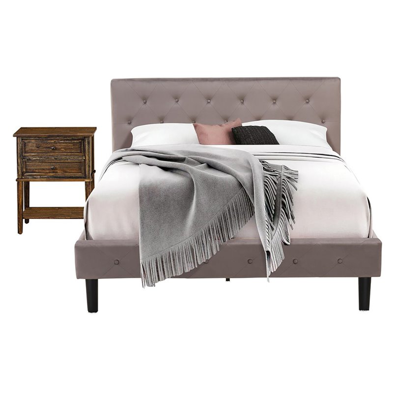 East West Furniture Nolan 2-Piece Wood Queen Bedroom Set in Jacobean/Taupe Brown