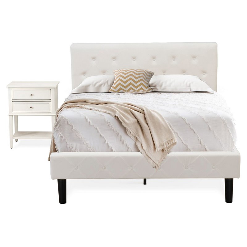 East West Furniture Nolan 2-Piece Wood Full Bedroom Set in White/Butter Cream