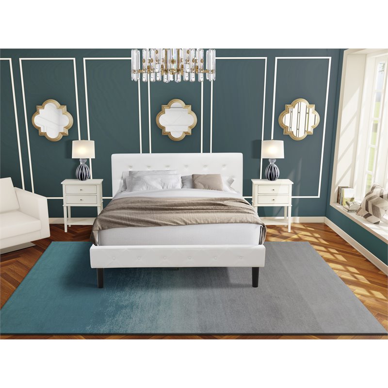 East West Furniture Nolan 3-Piece Wood Queen Bedroom Set in White/Butter Cream