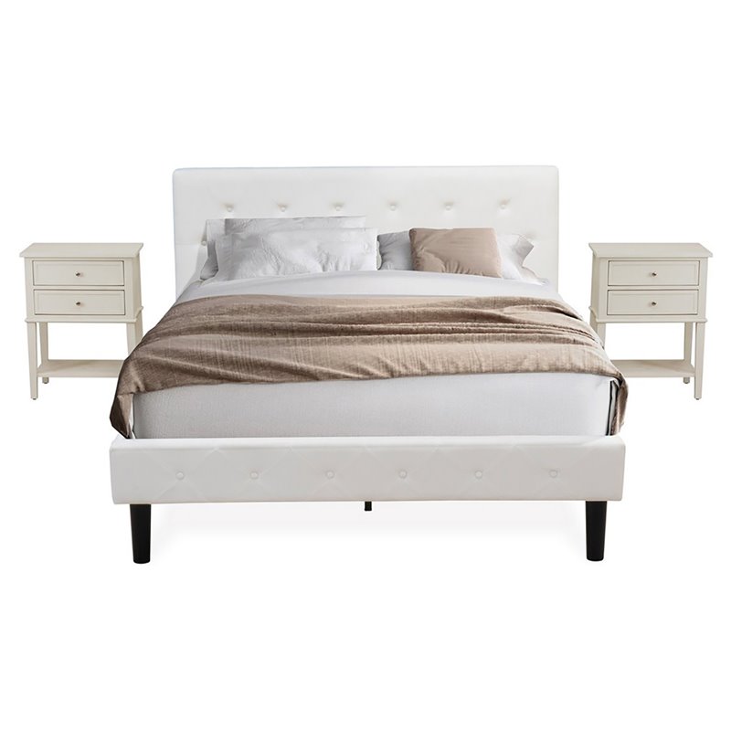 East West Furniture Nolan 3-Piece Wood Queen Bedroom Set in White/Butter Cream
