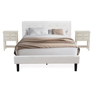 East West Furniture Nolan 3-Piece Wood Queen Bedroom Set in White/Butter Cream