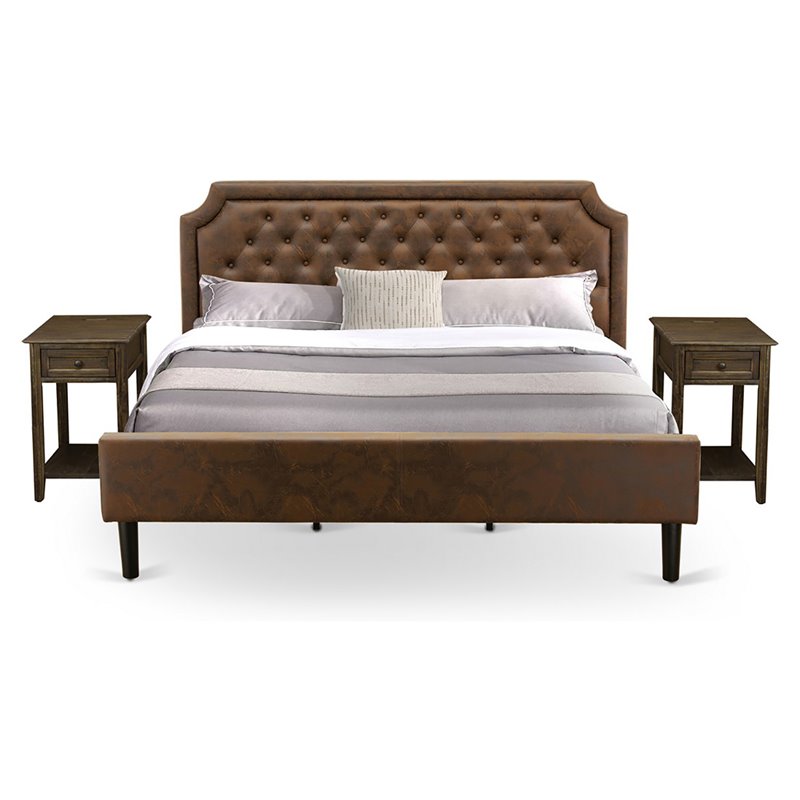 East West Furniture Granbury 3 Pieces Wood King Bedroom Set in Brown/Jacobean