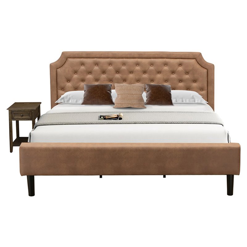 East West Furniture Granbury 2-Piece Wooden King Bedroom Set in Brown/Jacobean