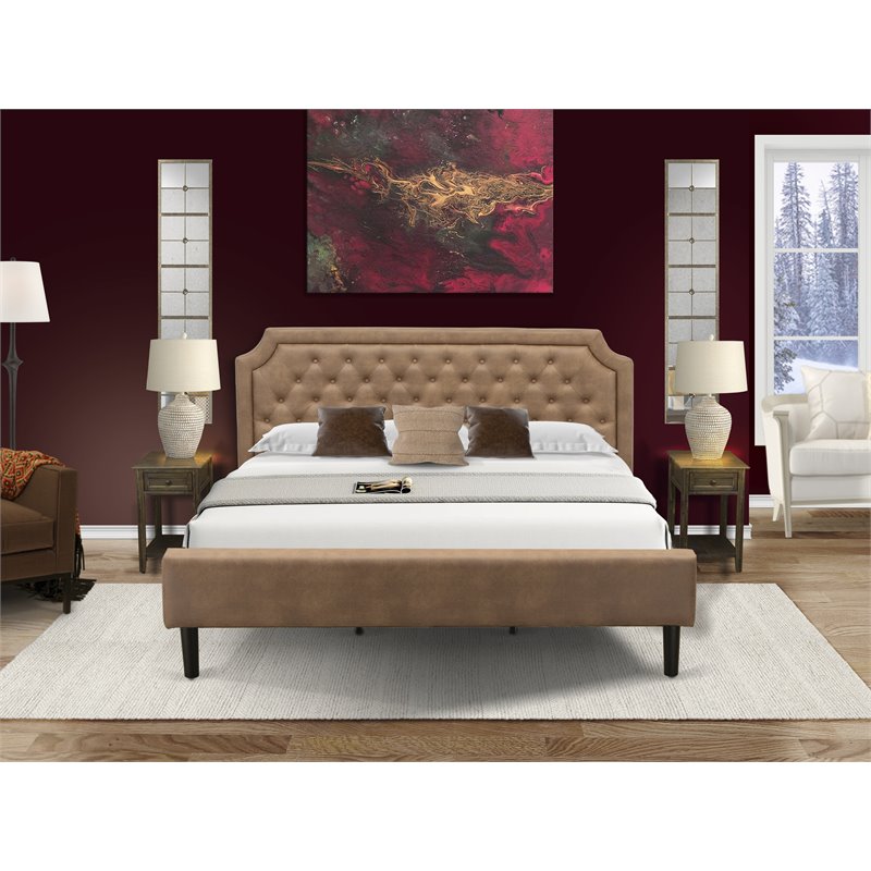 East West Furniture Granbury 3-Piece Wooden King Bedroom Set in Brown/Jacobean