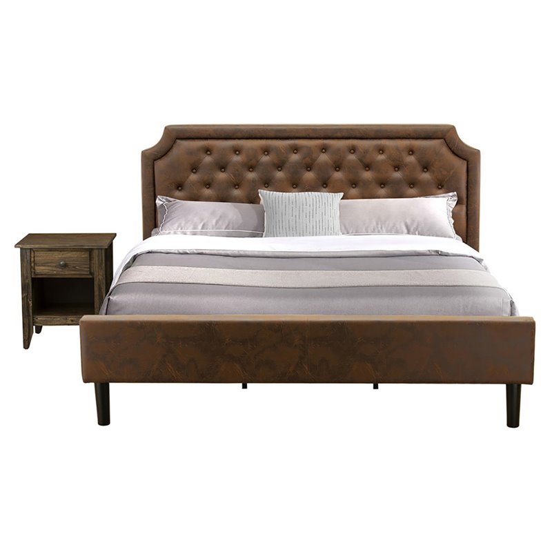 East West Furniture Granbury 2-Piece Wood King Bedroom Set in Brown & Jacobean
